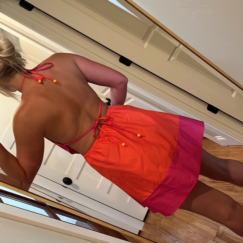 Net Open Back Color Block Dress - image 5